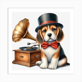 Beagle In Top Hat~Reimagined Art Print