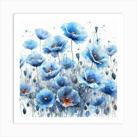 A Field Of Blue Poppie Flowers 2 Art Print