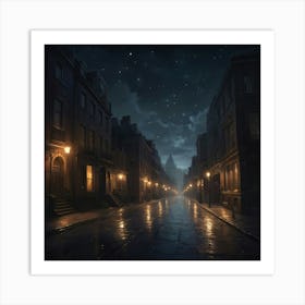 Wet Street City art print Art Print