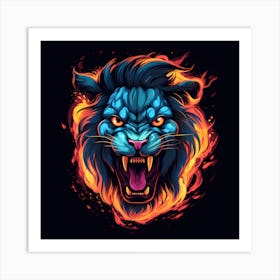 Lion In Flames Art Print