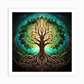 Tree Of Life, A Serene Forest Landscape With Wildlife Living In Harmony 2 Art Print