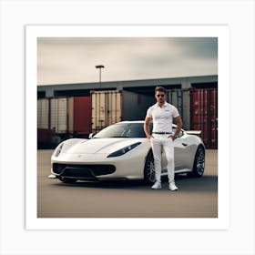 Man Standing Next To Ferrari Art Print