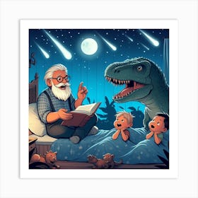 Grandfather Reads To His Children Art Print