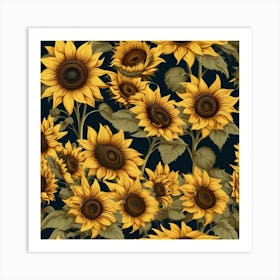 Sunflowers On A Dark Background Art Print