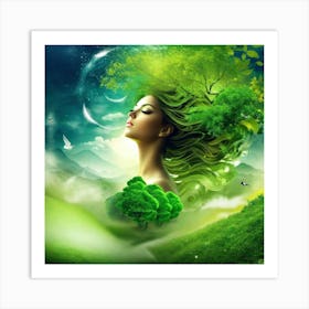 Beautiful Woman In The Forest Art Print