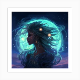 Girl With A Moon Art Print