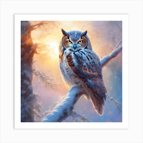 Brown Owl high in the Snow Laden Forest Art Print