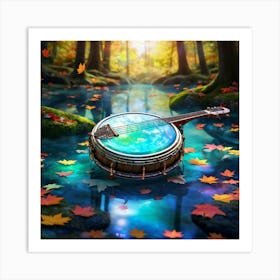 A Whimsical Water Banjo Floating Effortlessly In The Heart Of An Enchanted Forest Its Translucent B (1) Art Print