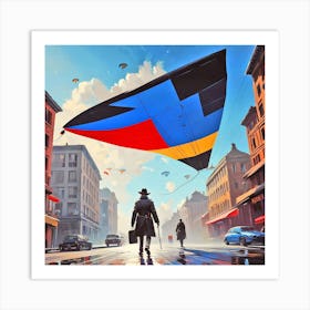 City With A Kite Art Print