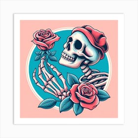 Skeleton With Roses Art Print