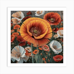 Floral Symphony Vibrant Poppies Against A Textured Canvas (1) Art Print