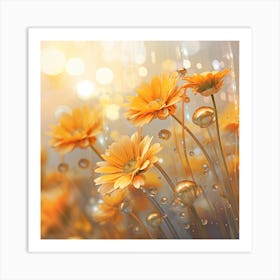 Yellow Flowers With Water Droplets Art Print