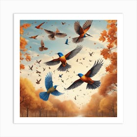 Autumn Birds In Flight 6 Art Print