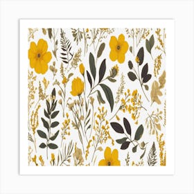 Yellow Flowers On Black Background Art Print