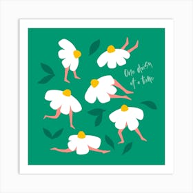 Boho Mindful Fitness Floral Pun 'One Daisy at a Time' - Green Art Print