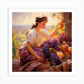 Woman Picking Grapes Art Print