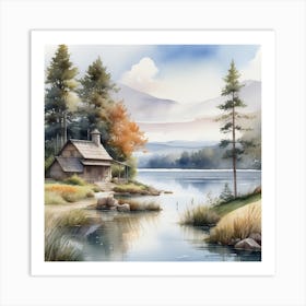 Cabin By The Lake 1 Art Print