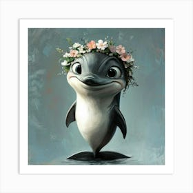 Dolphin With Flower Crown Affiche