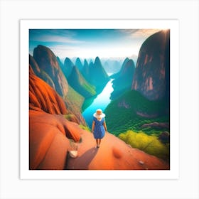 Woman Walking In The Mountains 1 Art Print