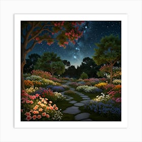 Starry Night In The Garden Art Print