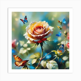 Roses And Butterflies 3 Art Print