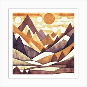 Firefly An Illustration Of A Beautiful Majestic Cinematic Tranquil Mountain Landscape In Neutral Col (75) Art Print