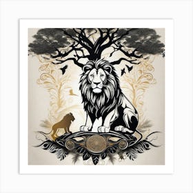 Lion And Tree 2 Art Print