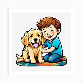 Boy With Dog Art Print