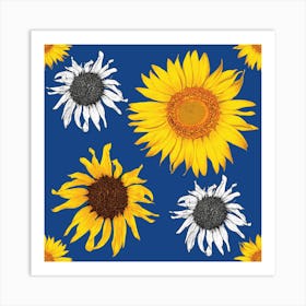 Sunflowers On Blue Art Print
