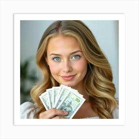 Beautiful Woman Holding Money 7 Art Print