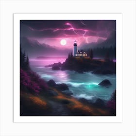 Lighthouse At Night Landscape 9 Art Print