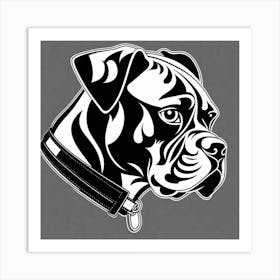 Boxer Dog, Black and white illustration, Dog drawing, Dog art, Animal illustration, Pet portrait, Realistic dog art, dog with collar Art Print
