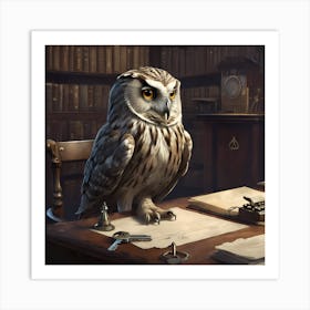 Owl Sitting At Desk Art Print