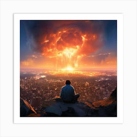 Sitting High Up On A Hill Looking Down At A City Being Nuclear Bombed Bathed In The Ethereal Glow 1 Art Print