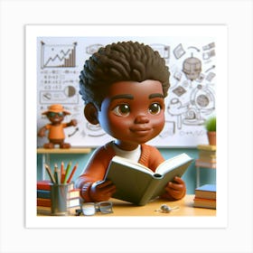 African American 6 years reading book 3D ART Art Print