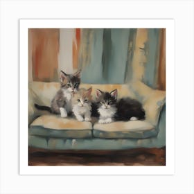 Three Kittens On A Couch Art Print