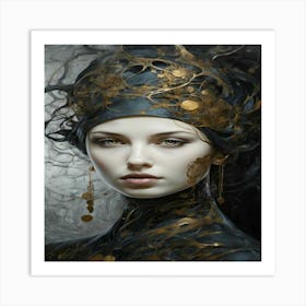 Young Woman In Black And Gold Art Print