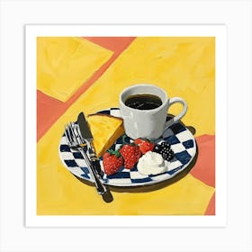 Coffee & Breakfast Yellow Checkerboard 1 Art Print