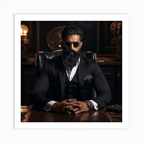 Businessman With Beard Sitting At Desk Art Print