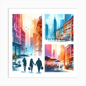 Set Of Cityscapes Art Print