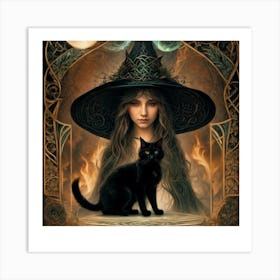 Witch And Cat,wall art, Art Print