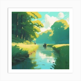 Peaceful Countryside River Acrylic Painting Trending On Pixiv Fanbox Palette Knife And Brush Stro (9) Art Print