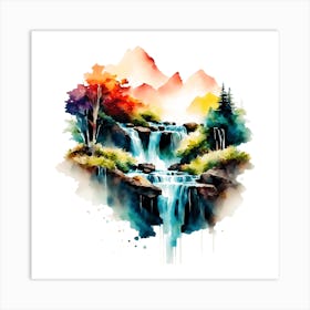 Waterfall Watercolor Painting Art Print