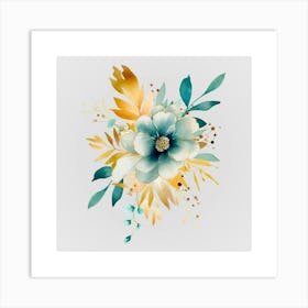 Watercolor Gold And Teal Bouquets 4 Art Print