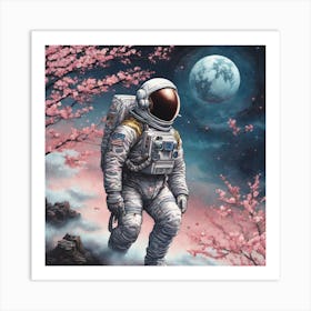 Astronaut In Cherry Blossoms Art Print