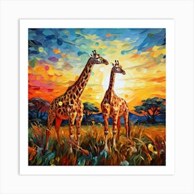 Giraffes At Sunset 27 Art Print