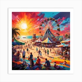 Shoreline Thrills With Beachgoers Along The Sea Art Print