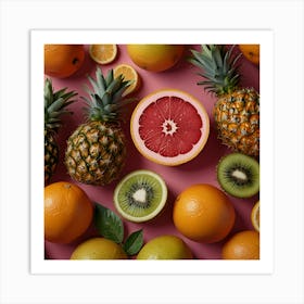 Exotic Fruits On Pink Background Art Print 1 Art Print