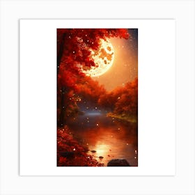 Full Moon Over The River Art Print