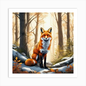 Fox In The Woods 36 Art Print